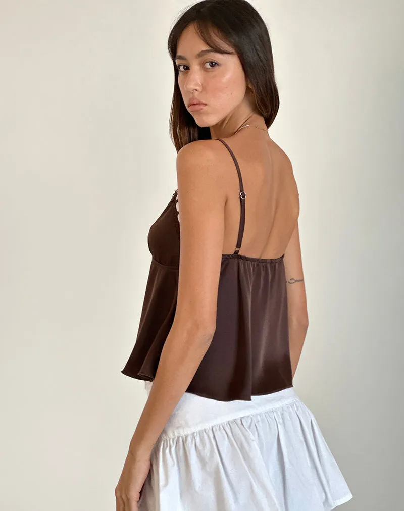 Dalinda Cami Top in Brown with Pink Rosette sold by Motel Rocks product image thumbnail 3