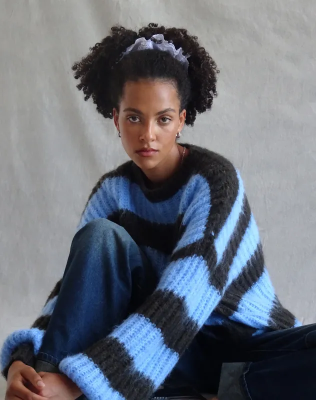 Daren Knitted Oversized Jumper in Brown and Blue Stripe sold by Motel Rocks