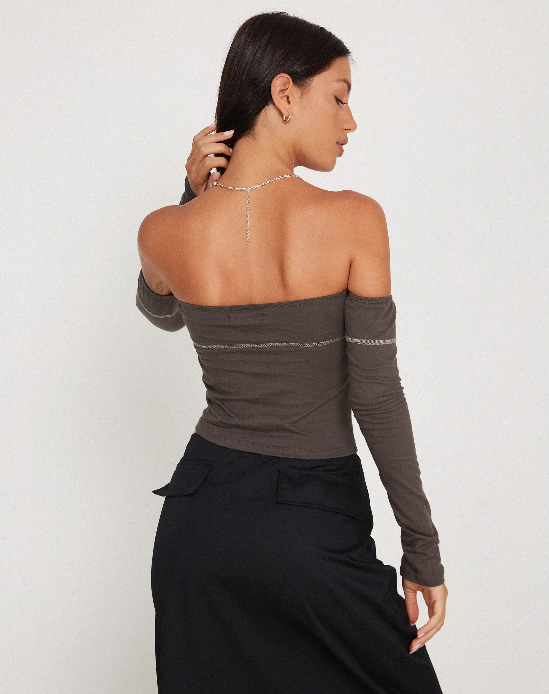 Lan Long Sleeve Top in Gunmetal with Grey Top Stitch sold by Motel Rocks product image thumbnail 3