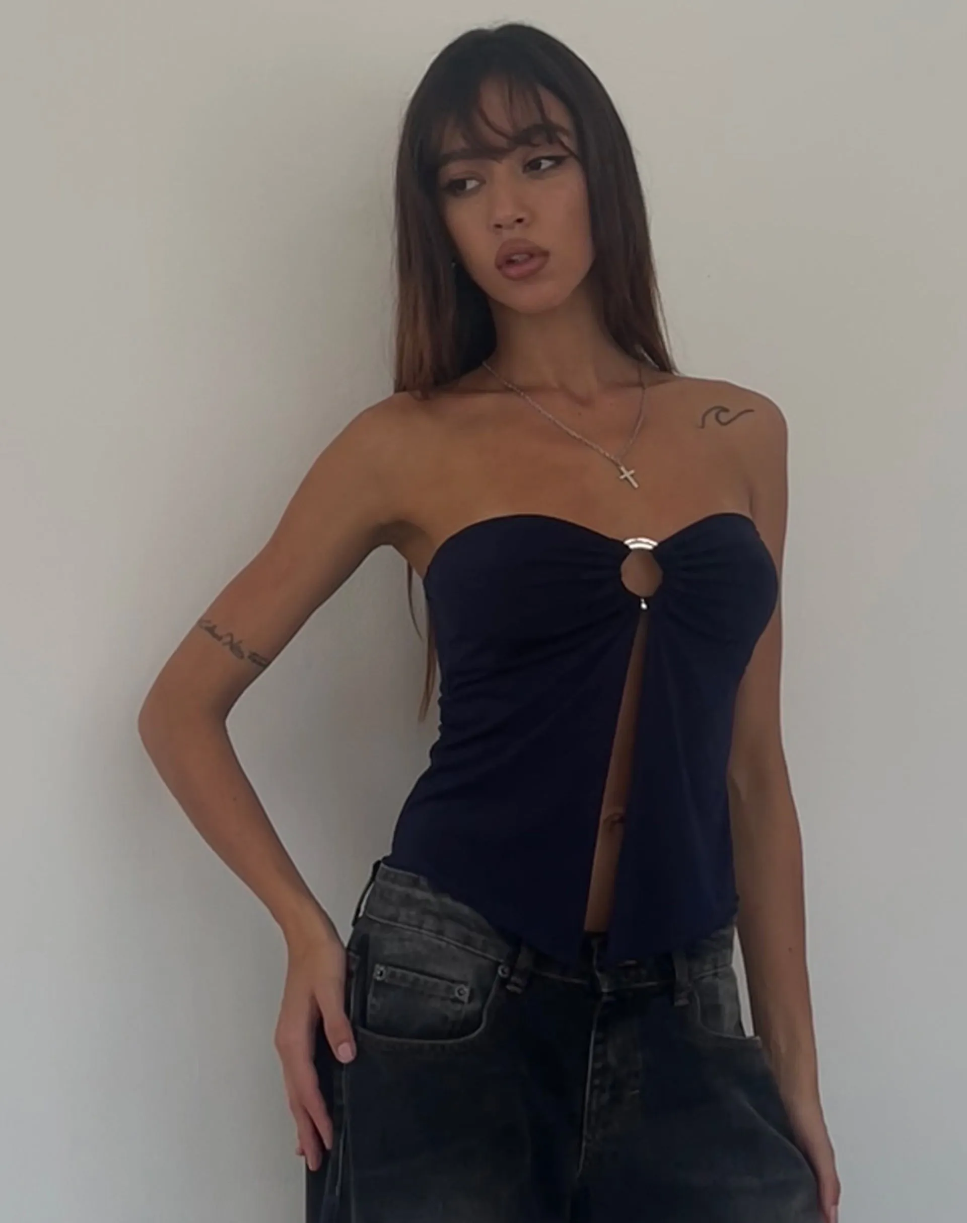 Brea Bandeau Butterfly Top in Slinky Navy sold by Motel Rocks product image thumbnail 2