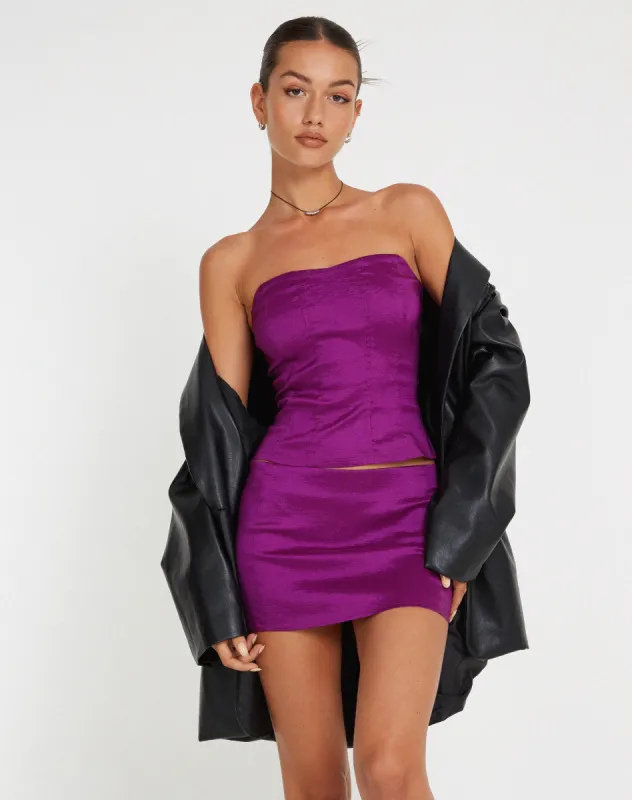 Becca Mini Skirt in Satin Purple sold by Motel Rocks