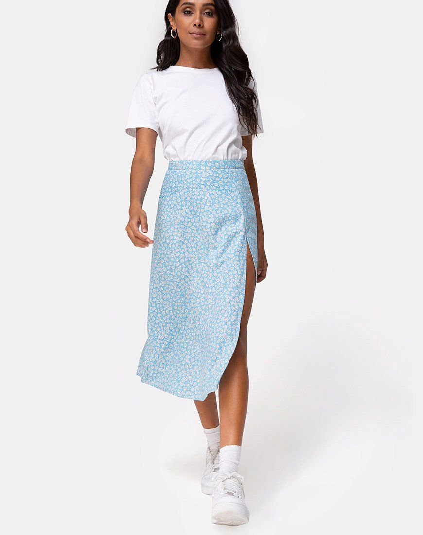 Saika Midi Skirt in Ditsy Rose Blue sold by Motel Rocks product image thumbnail 3