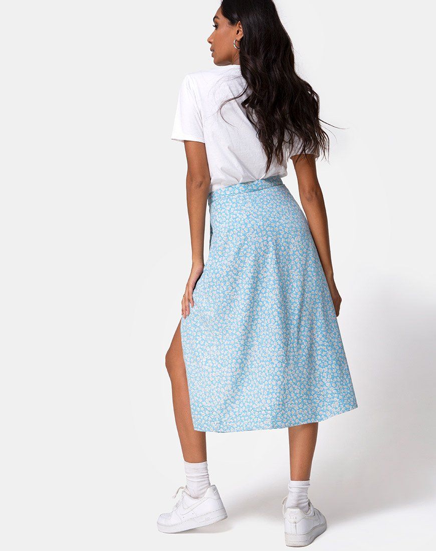 Saika Midi Skirt in Ditsy Rose Blue sold by Motel Rocks product image thumbnail 4