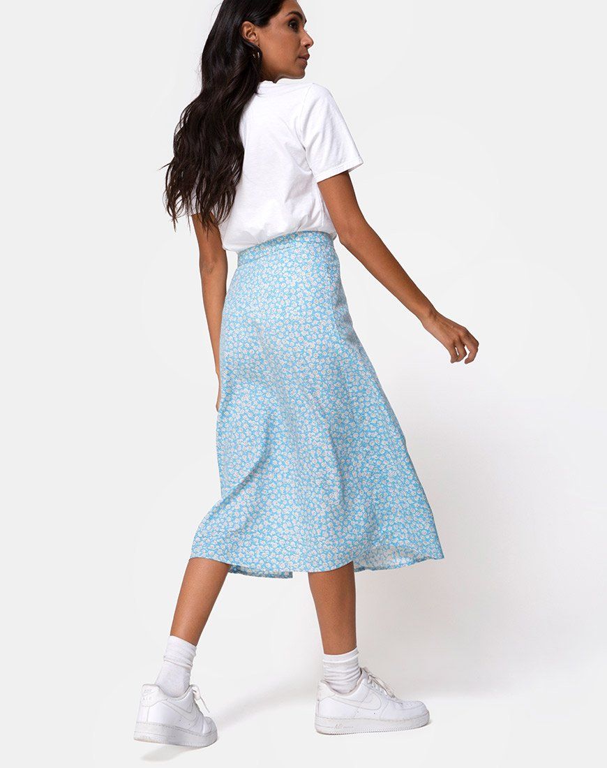 Saika Midi Skirt in Ditsy Rose Blue sold by Motel Rocks product image thumbnail 2