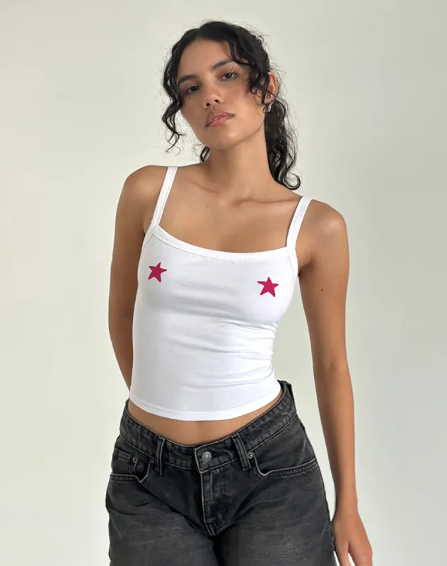 Icah Cami Top in White with Stars Placement sold by Motel Rocks