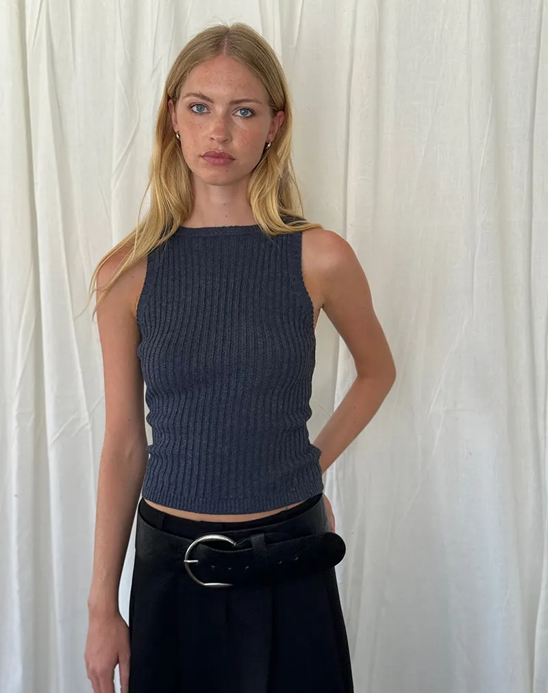 Jiselle Knitted Tank Top in Dark Charcoal sold by Motel Rocks