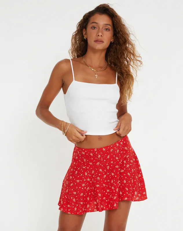 Rara Mini Skirt in Paisley Fun Red sold by Motel Rocks