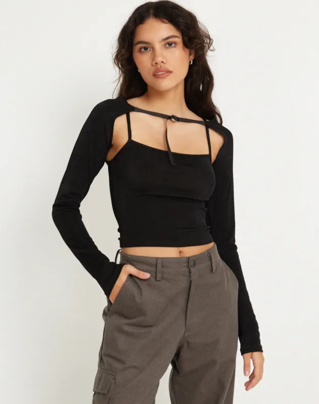 Ceriya Long Sleeve Top in Black sold by Motel Rocks