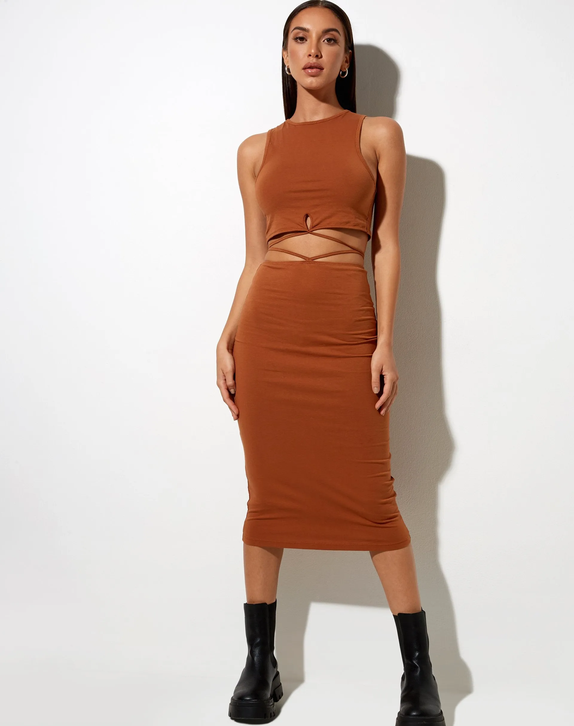 Seody Midi Skirt in Bombay Brown sold by Motel Rocks product image thumbnail 4