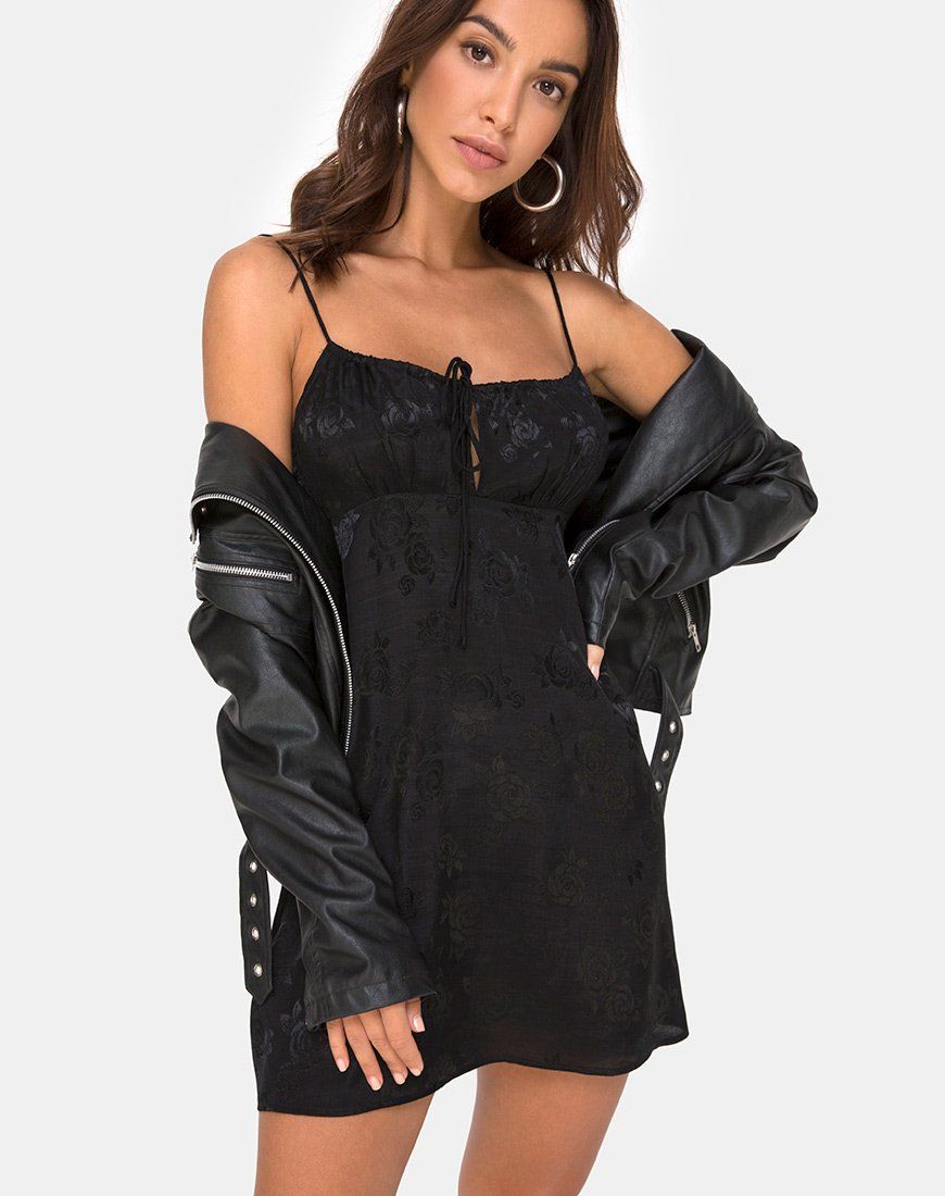 Kumala Slip Dress in Satin Rose Black sold by Motel Rocks