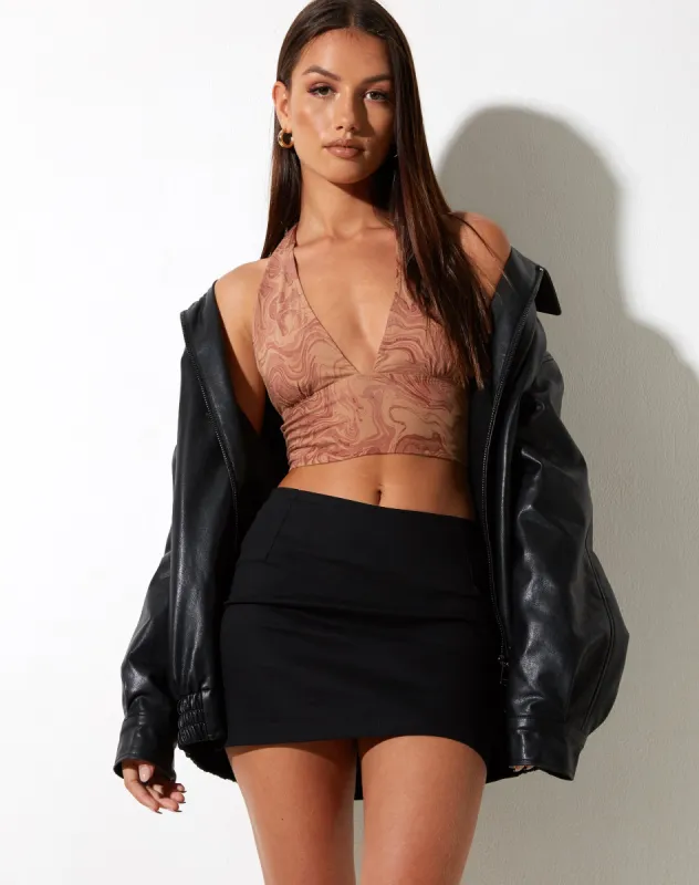 Nanda Crop Top in Fluid Marbling Brown sold by Motel Rocks
