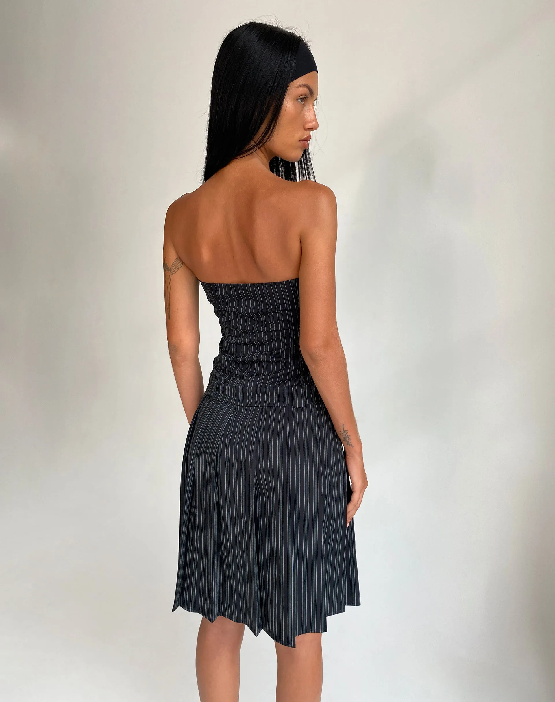 Aldari Bandeau Midi Dress in Tailoring Black Pinstripe sold by Motel Rocks product image thumbnail 3