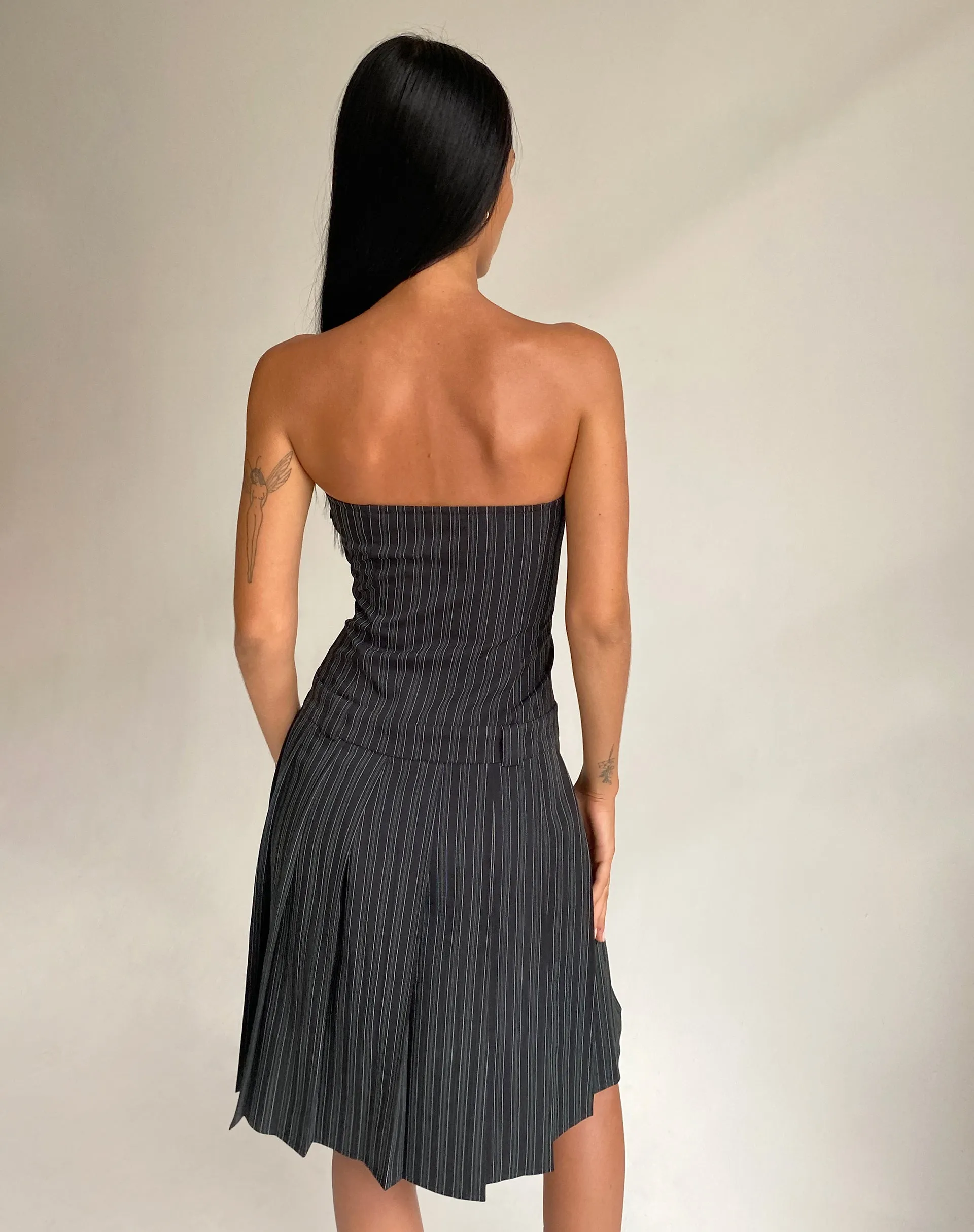 Aldari Bandeau Midi Dress in Tailoring Black Pinstripe sold by Motel Rocks product image thumbnail 5