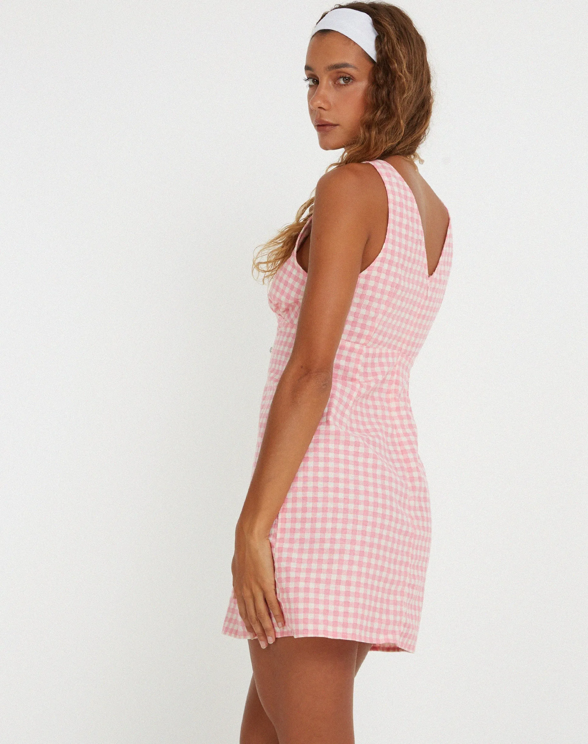 Eluned Mini Dress in Gingham Pink sold by Motel Rocks product image thumbnail 2