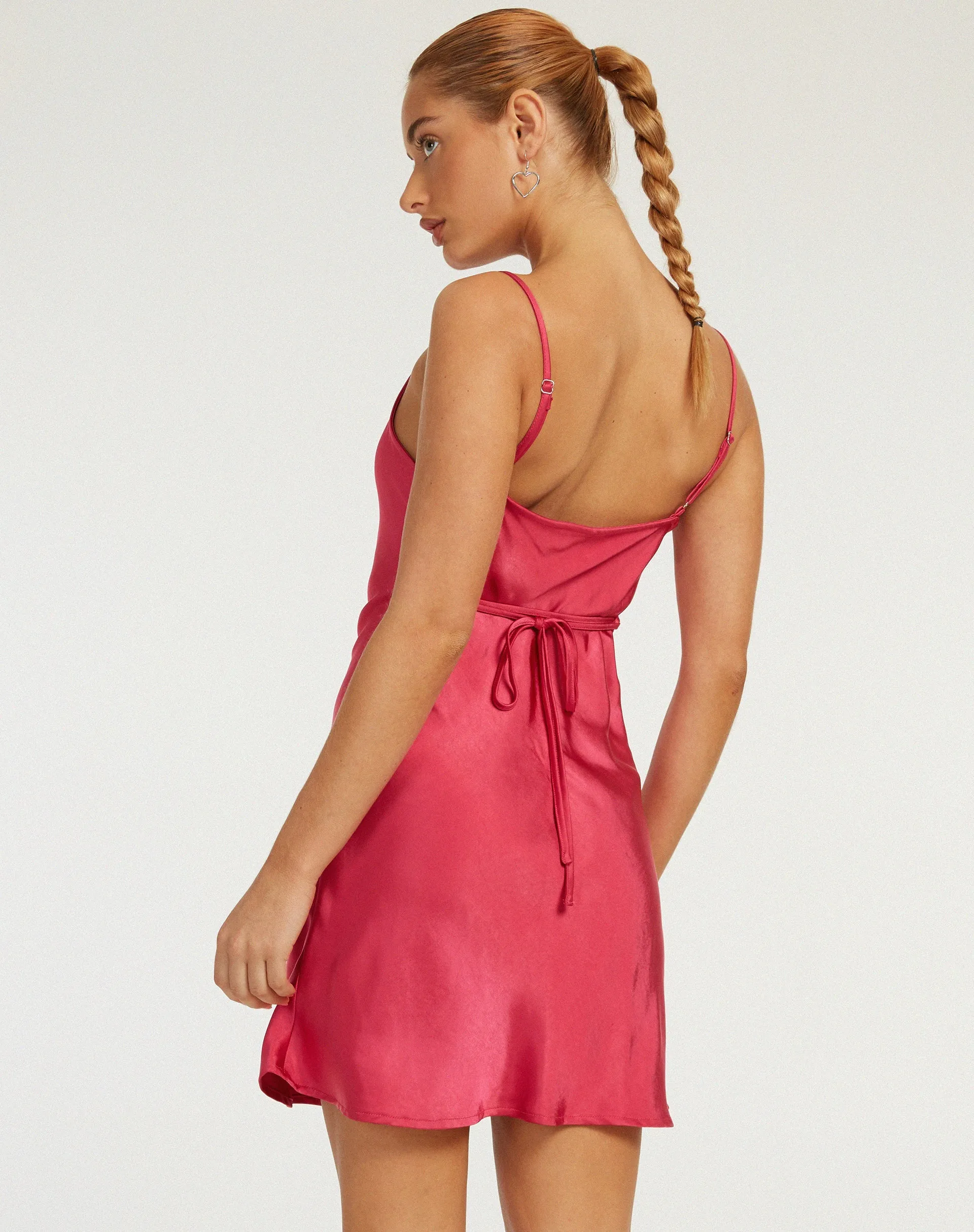 Paiva Slip Dress in Satin Bright Dark Pink sold by Motel Rocks product image thumbnail 3