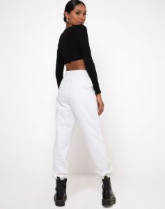 Basta Jogger in White with "Angel" Embro Black sold by Motel Rocks