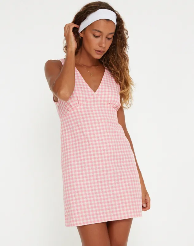 Eluned Mini Dress in Gingham Pink made by Motel Rocks