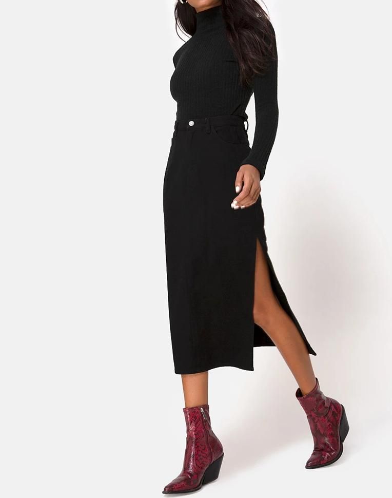 Lyra Midi Skirt in Black sold by Motel Rocks