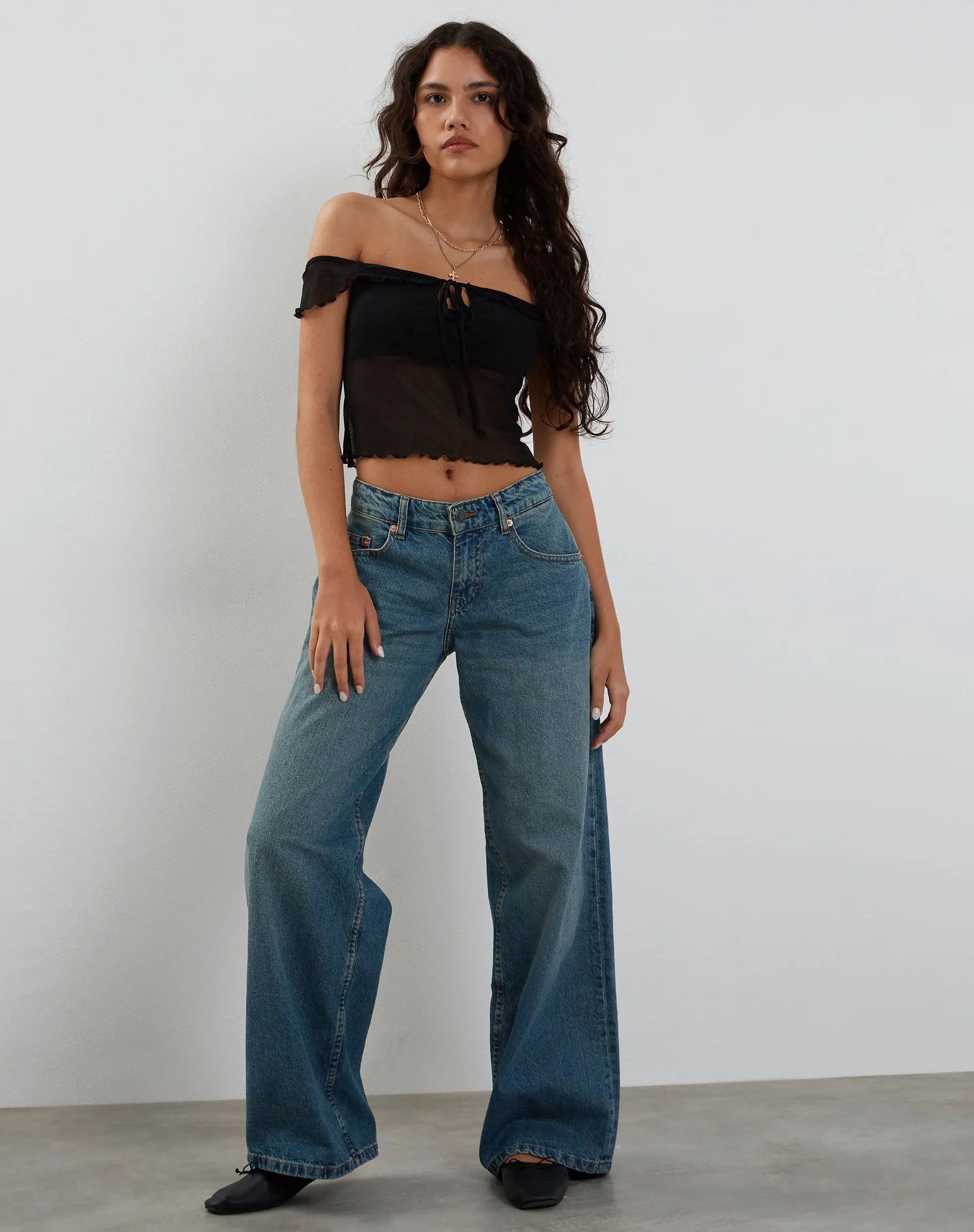 Nabil Bardot Top in Mesh Black sold by Motel Rocks product image thumbnail 3