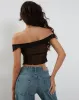 Nabil Bardot Top in Mesh Black sold by Motel Rocks