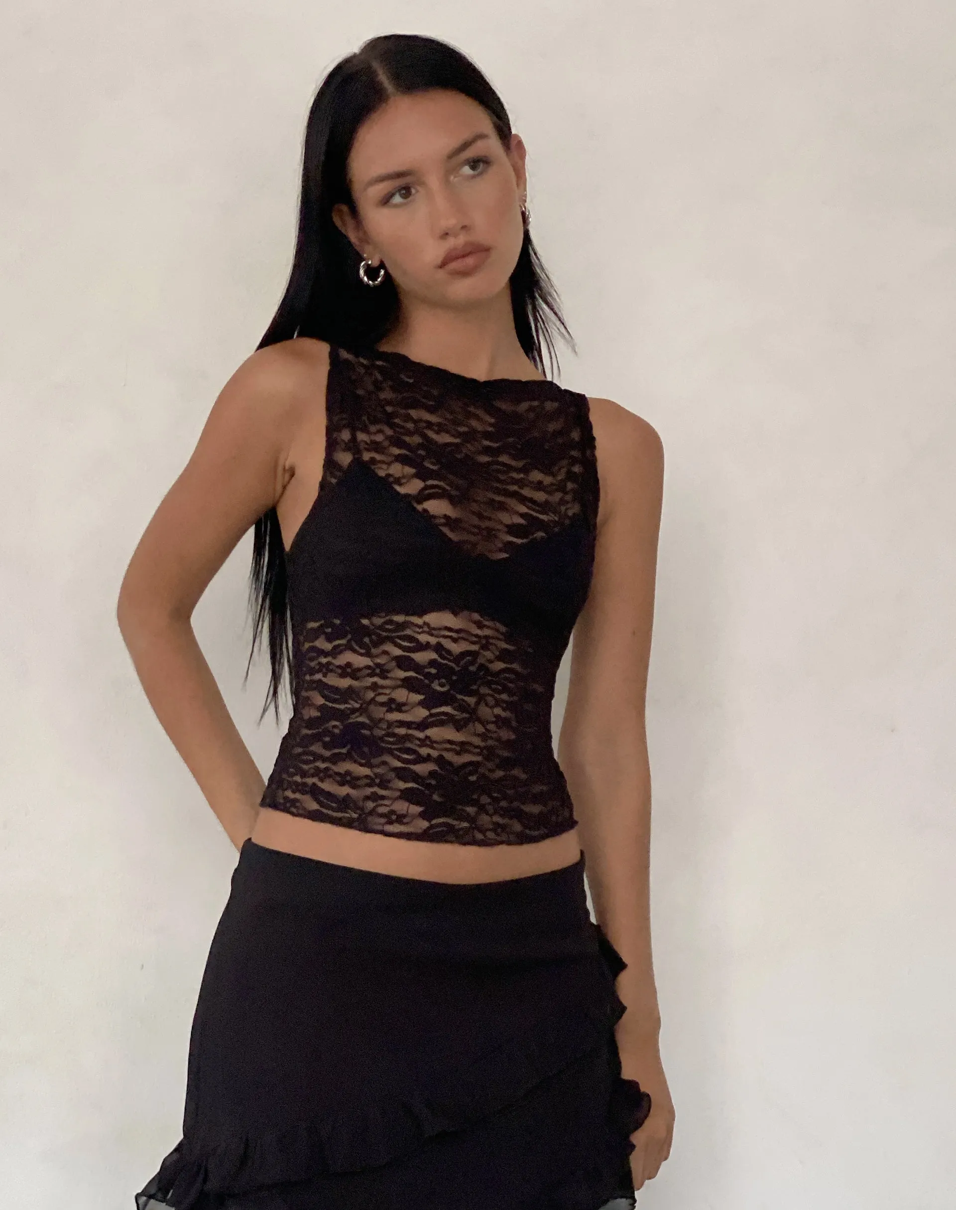 Dwira Lace Vest Top in Black sold by Motel Rocks