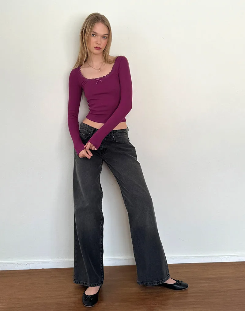 Bovita Long Sleeve Ribbed Top in Berry sold by Motel Rocks product image thumbnail 4