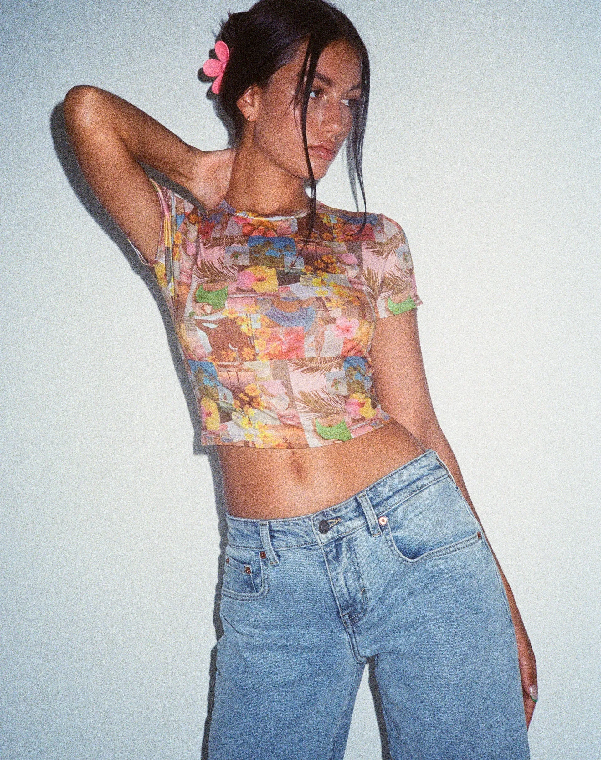 MOTEL X BARBARA Shrunken Tee in 90's Tropical Collage sold by Motel Rocks product image thumbnail 3