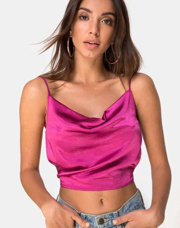 Ning Top in Satin Magenta sold by Motel Rocks