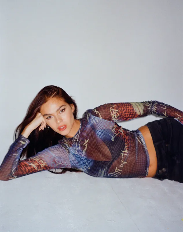 Natari Long Sleeve Top in Punk Script sold by Motel Rocks