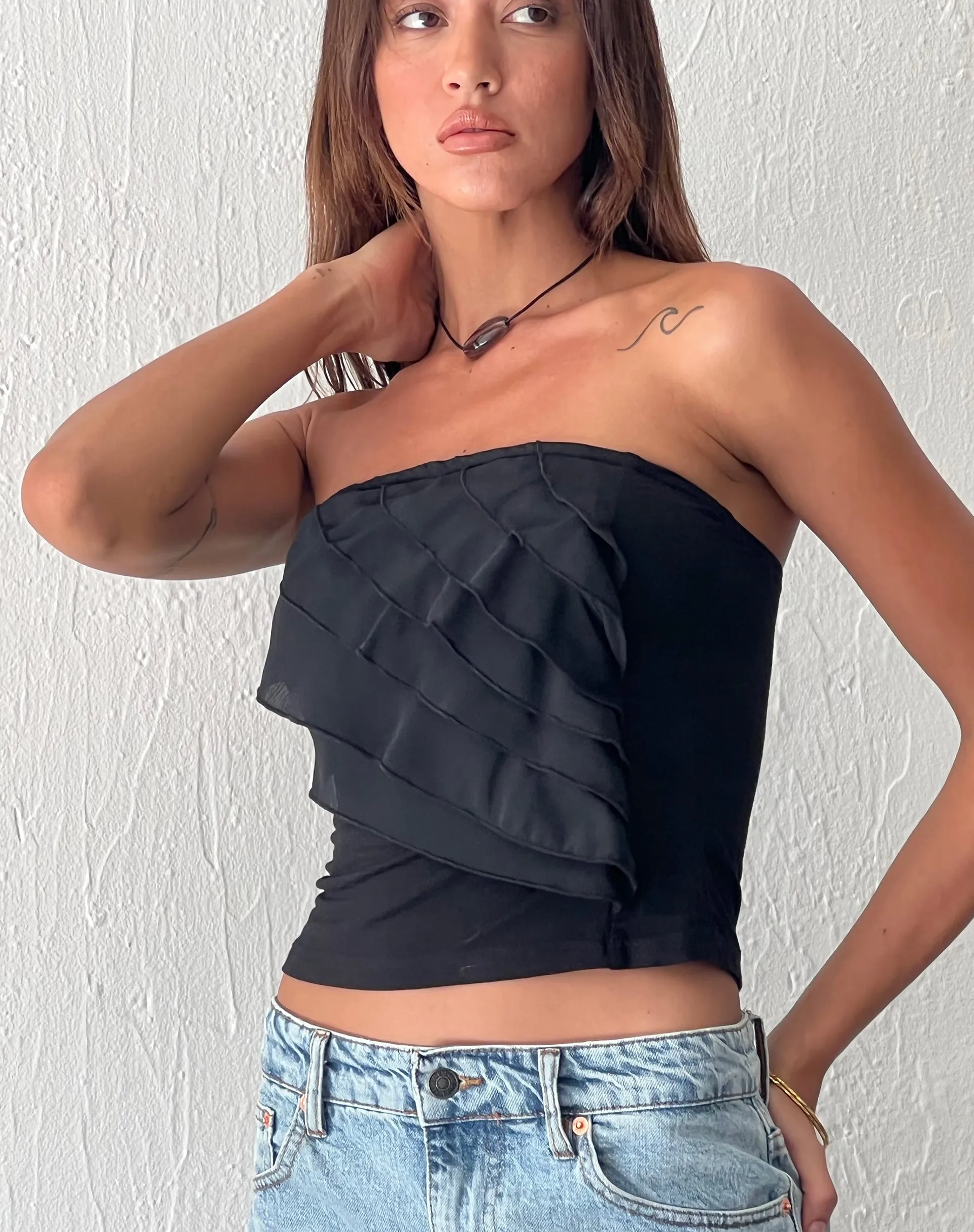 Wayan Ruffle Bandeau Top in Black sold by Motel Rocks product image thumbnail 2