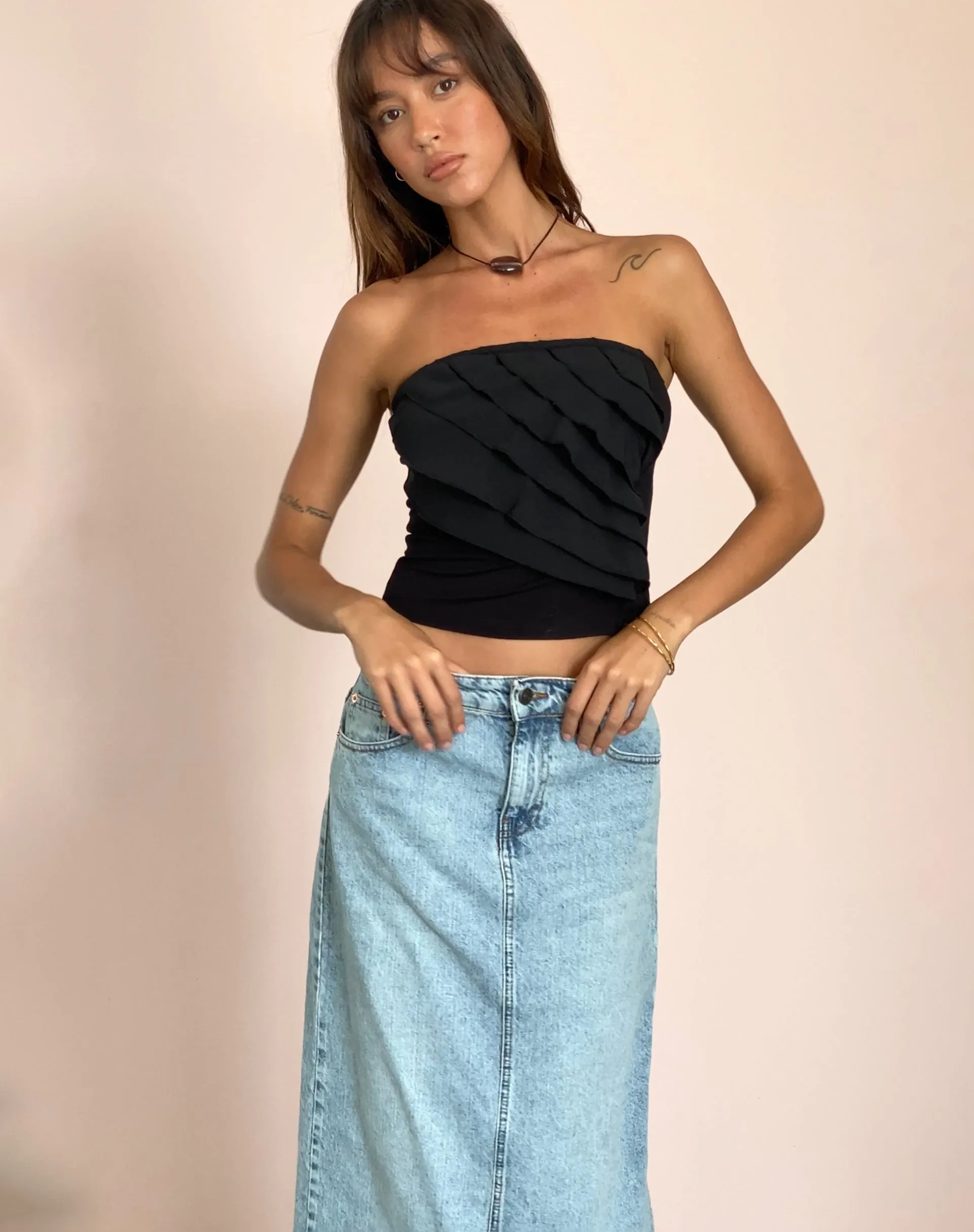 Wayan Ruffle Bandeau Top in Black sold by Motel Rocks product image thumbnail 4