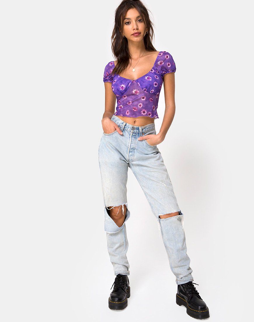 Glasty Crop Top in Purple Daisy Daze sold by Motel Rocks product image thumbnail 3