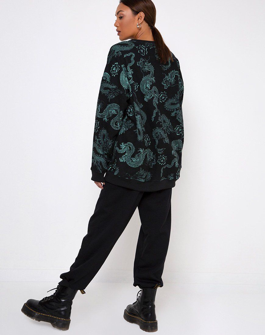Glo Sweatshirt in Dragon Flower Black and Mint sold by Motel Rocks product image thumbnail 5