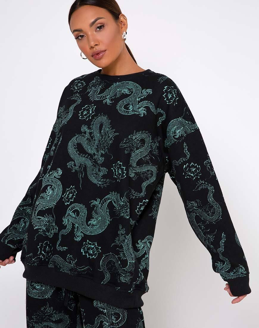 Glo Sweatshirt in Dragon Flower Black and Mint sold by Motel Rocks product image thumbnail 2
