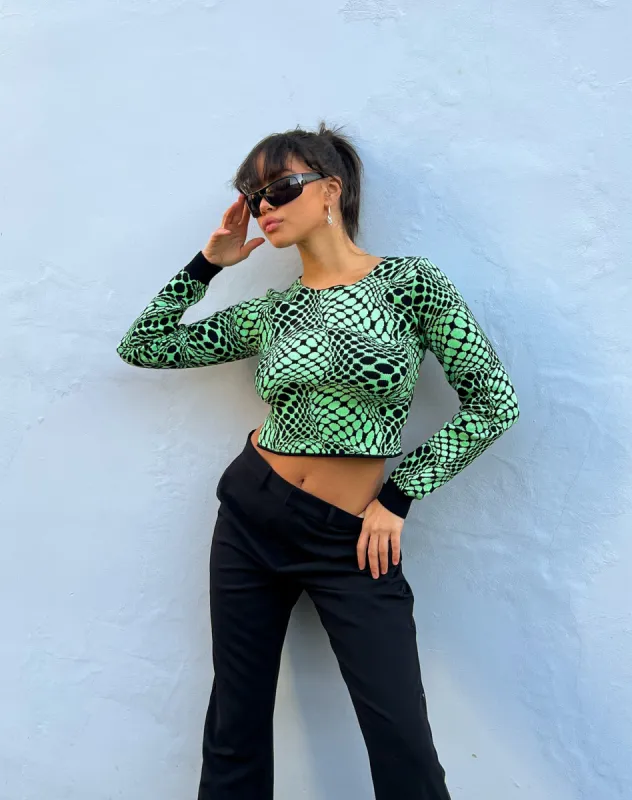 Youta Crop Top in Geo Polka Arcadian Green sold by Motel Rocks