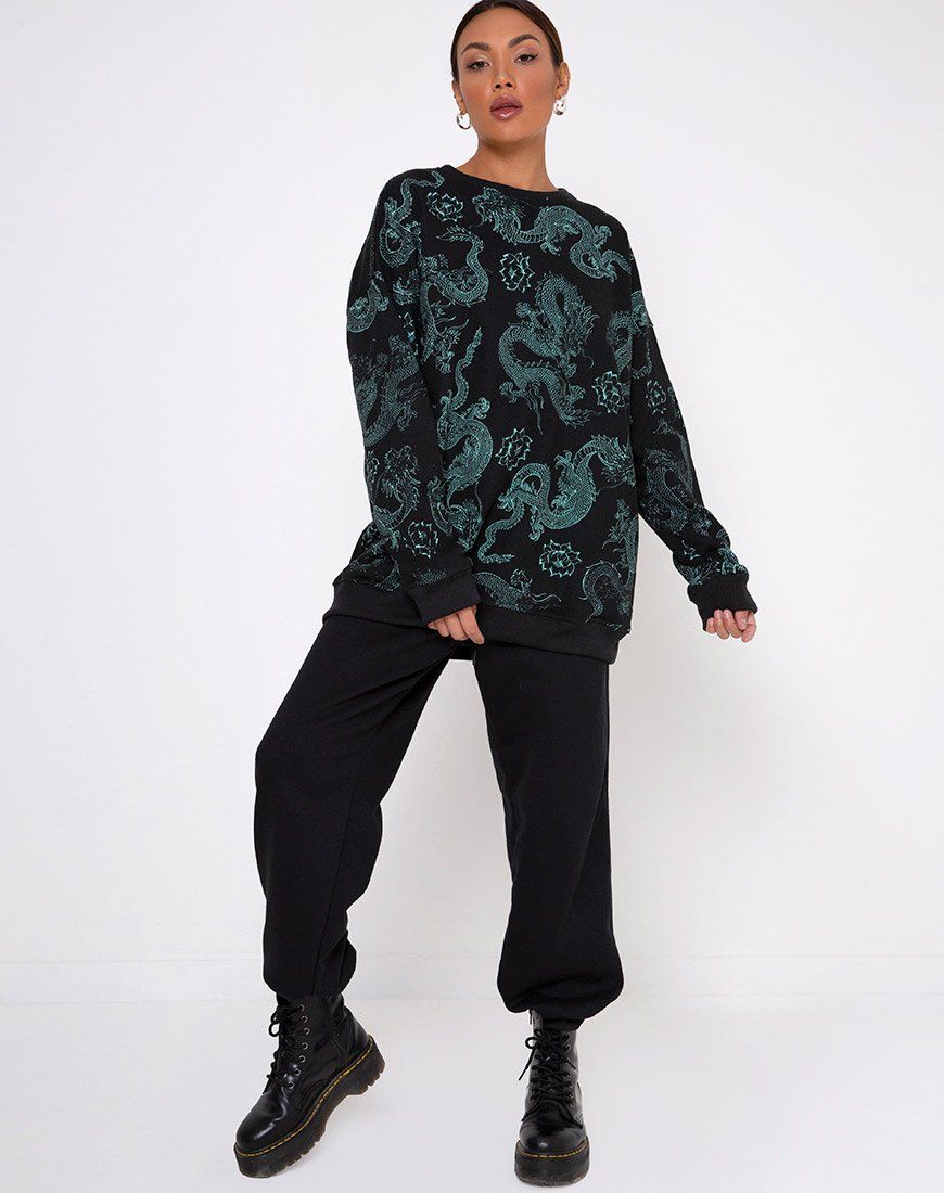 Glo Sweatshirt in Dragon Flower Black and Mint sold by Motel Rocks product image thumbnail 4