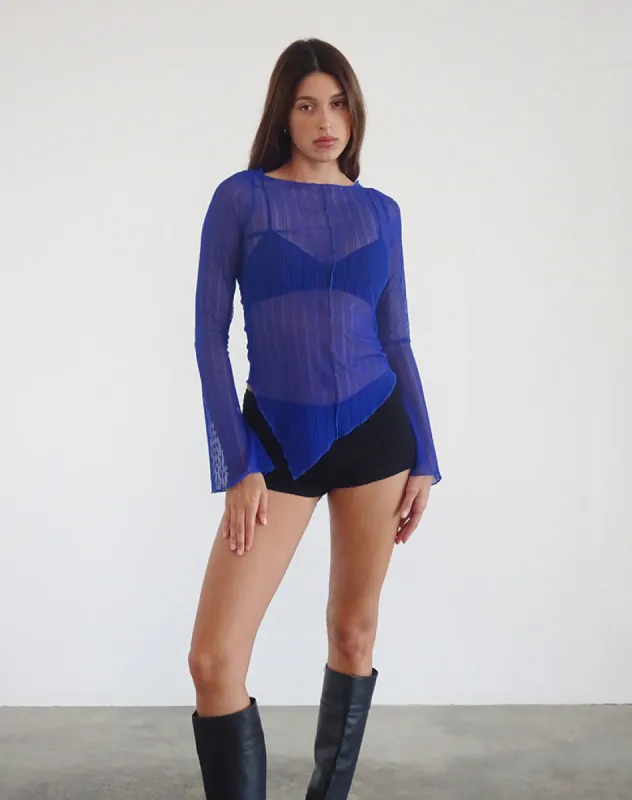 Zartina Top in Sheer Texture Blue sold by Motel Rocks