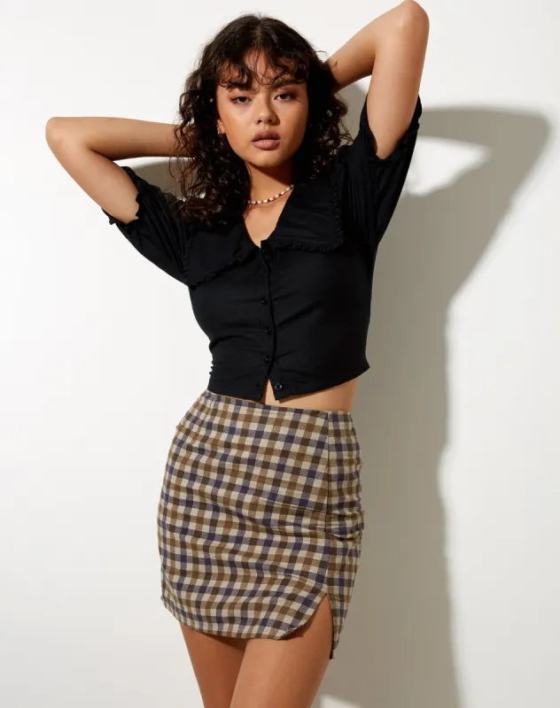 Pelmy Mini Skirt in 40's Check Tan sold by Motel Rocks