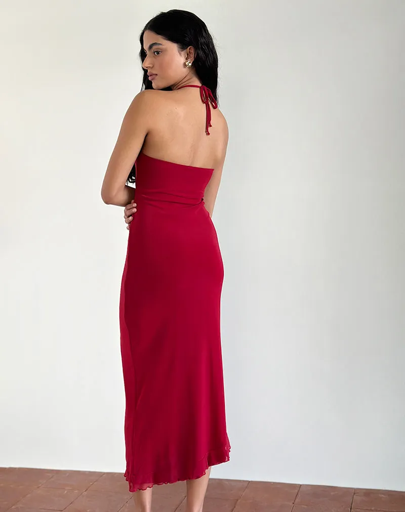 Ribka Halterneck Midi Dress in Mesh Cherry sold by Motel Rocks product image thumbnail 3