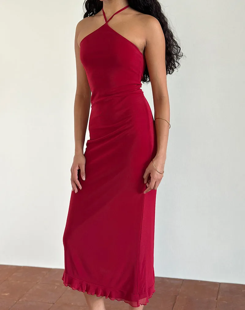 Ribka Halterneck Midi Dress in Mesh Cherry sold by Motel Rocks