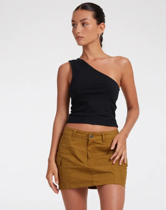 Ajeng Low Rise Cargo Mini Skirt in Panama Chestnut sold by Motel Rocks