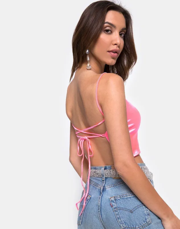 Champo Top in Fluro Satin Pink sold by Motel Rocks