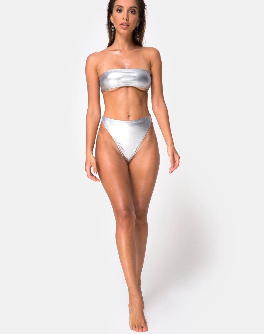 Lien Bikini Top in Metallic Silver sold by Motel Rocks product image thumbnail 3