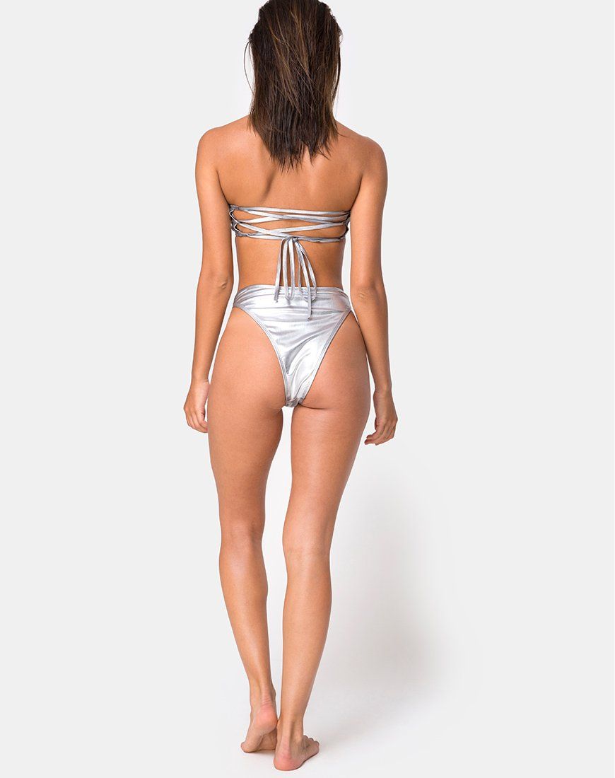 Lien Bikini Top in Metallic Silver sold by Motel Rocks product image thumbnail 4