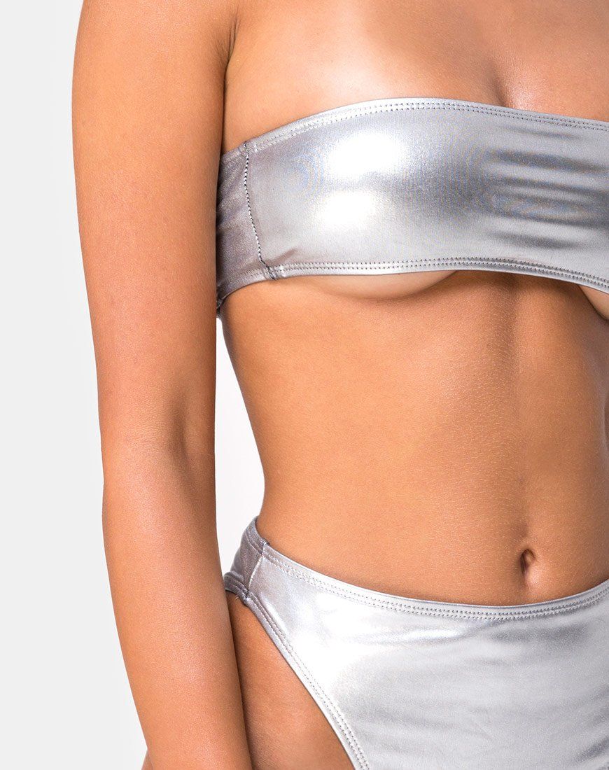Lien Bikini Top in Metallic Silver sold by Motel Rocks product image thumbnail 5