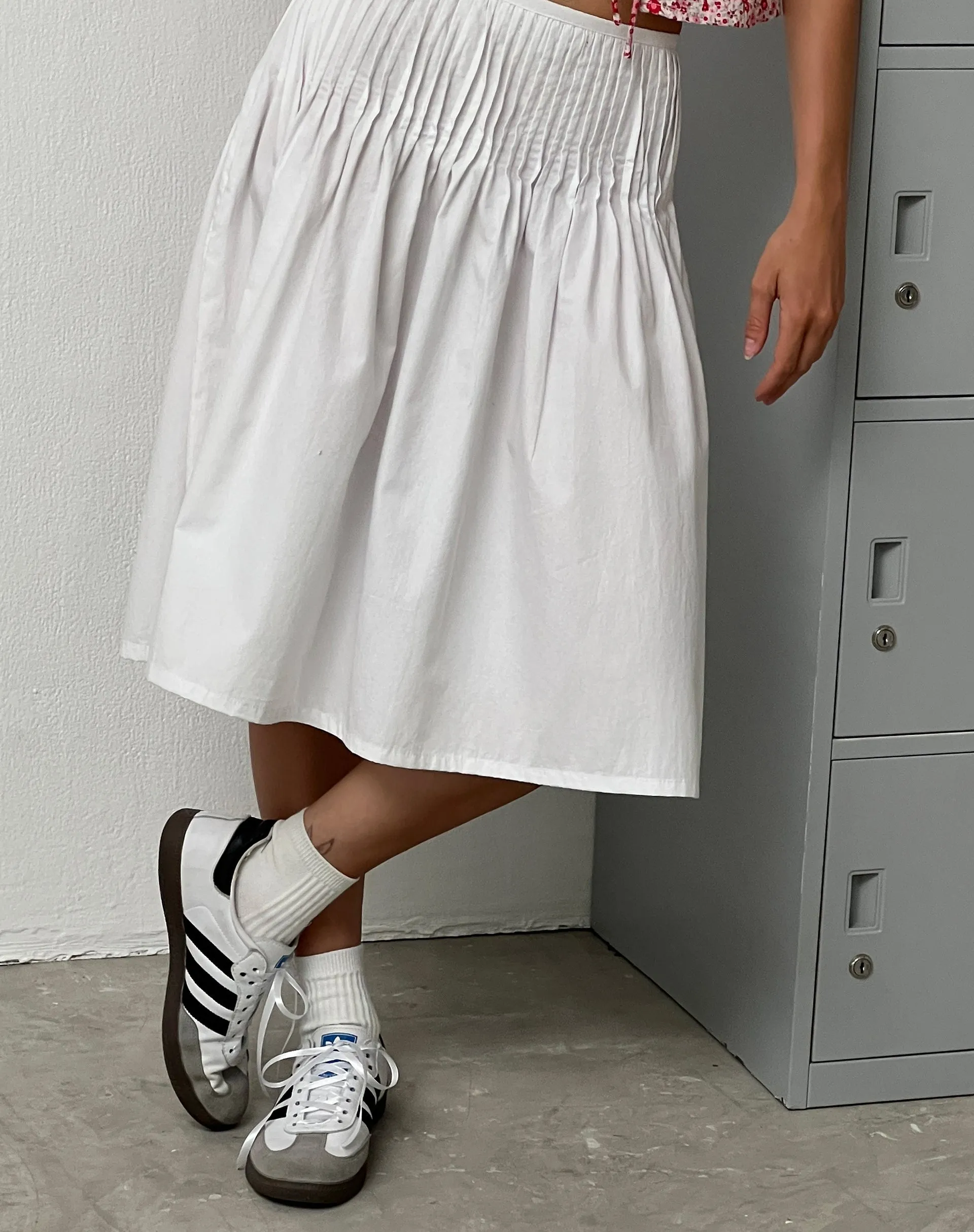 Asada Pleated Waist Midi Skirt in Poplin White sold by Motel Rocks product image thumbnail 2