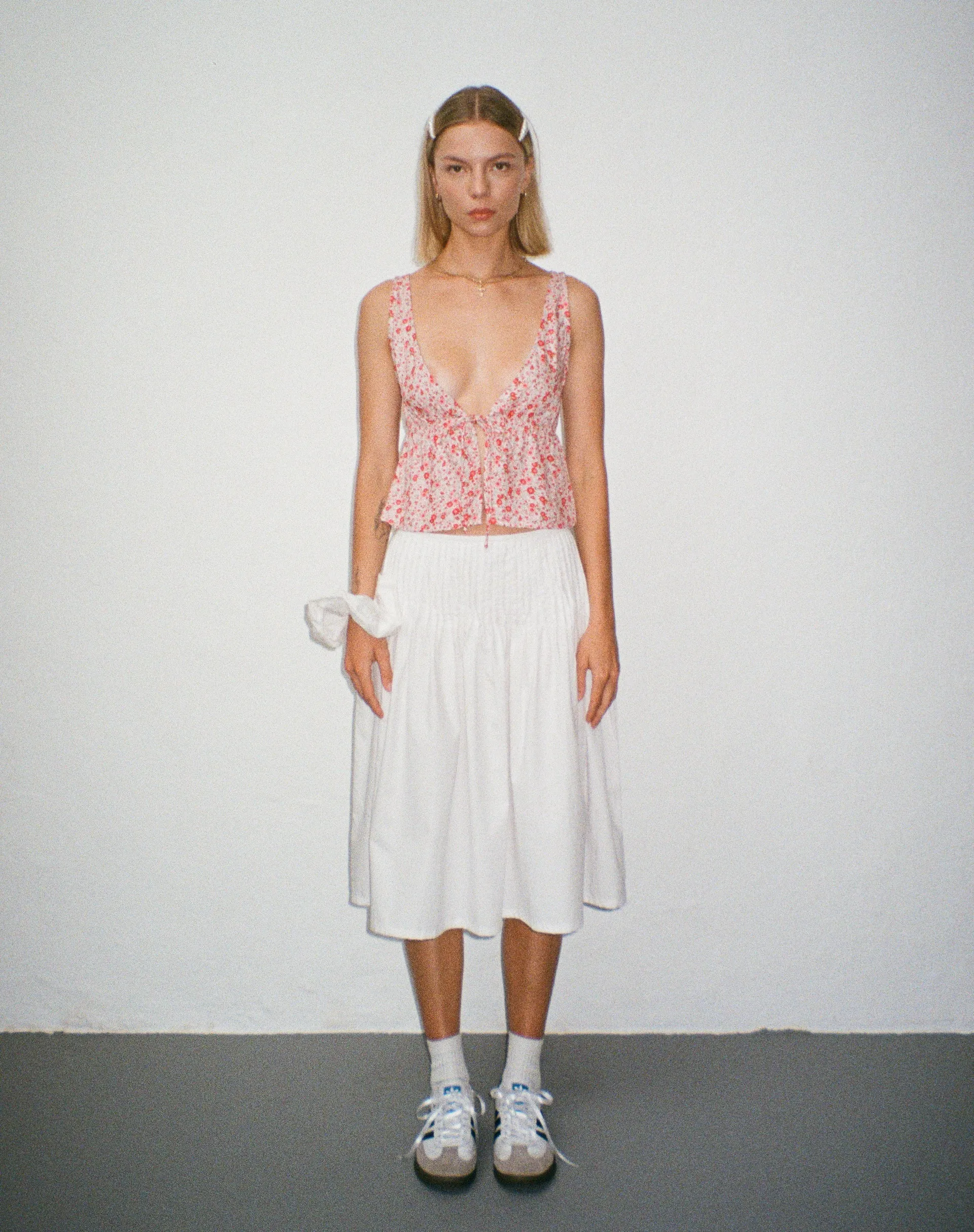 Asada Pleated Waist Midi Skirt in Poplin White sold by Motel Rocks product image thumbnail 3