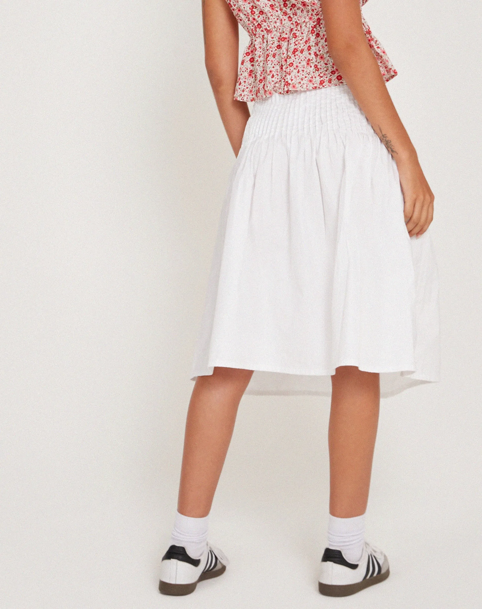 Asada Pleated Waist Midi Skirt in Poplin White sold by Motel Rocks product image thumbnail 5