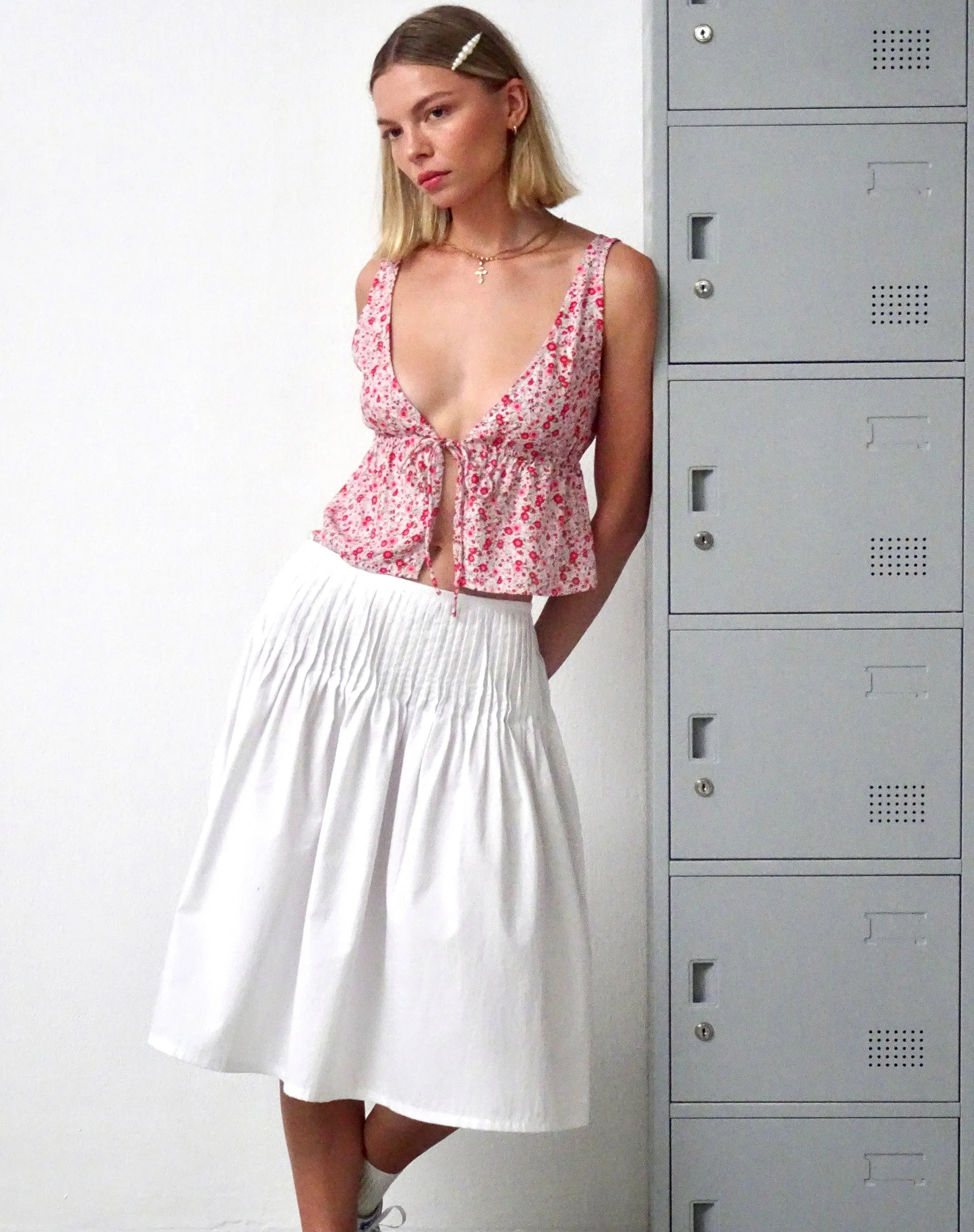 Asada Pleated Waist Midi Skirt in Poplin White sold by Motel Rocks product image thumbnail 4