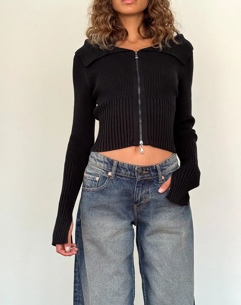 Radia Long Sleeve Off-Shoulder Zip Through Jumper in Black sold by Motel Rocks product image thumbnail 2